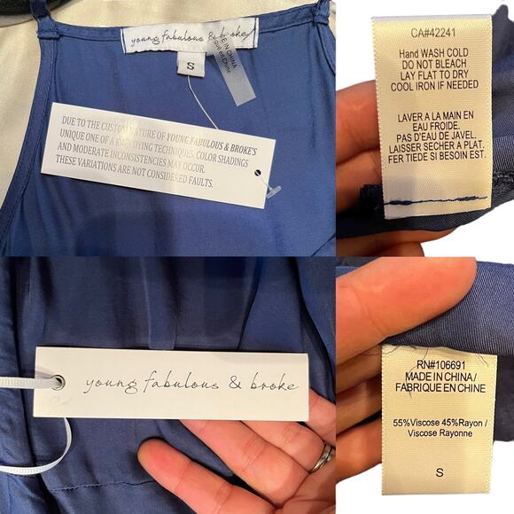 YOUNG FABULOUS and BROKE Blue Wrap Dress Mini Sleeveless V-Neck Satin Small NWT - Picture 5 of 9